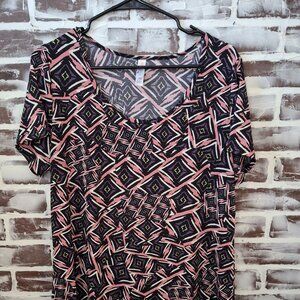 Lularoe Large Tunic Top Short Sleeve Hight Low Pink Blue Geometric Design